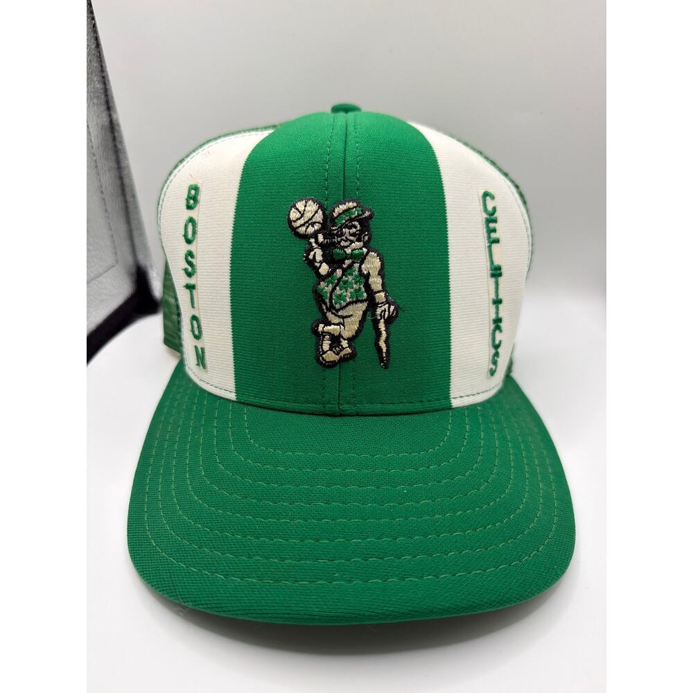 Vintage 80’s Boston Celtics Meshback Snapback By AJD Hat Cap Lucky Stripes Rare